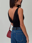 back view of model wearing Princess Polly Axton Cowl Neck Bodysuit Black Sleeveless 