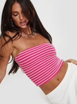 side view of model wearing Princess Polly Millert Tube Top Pink Sleeveless straight 