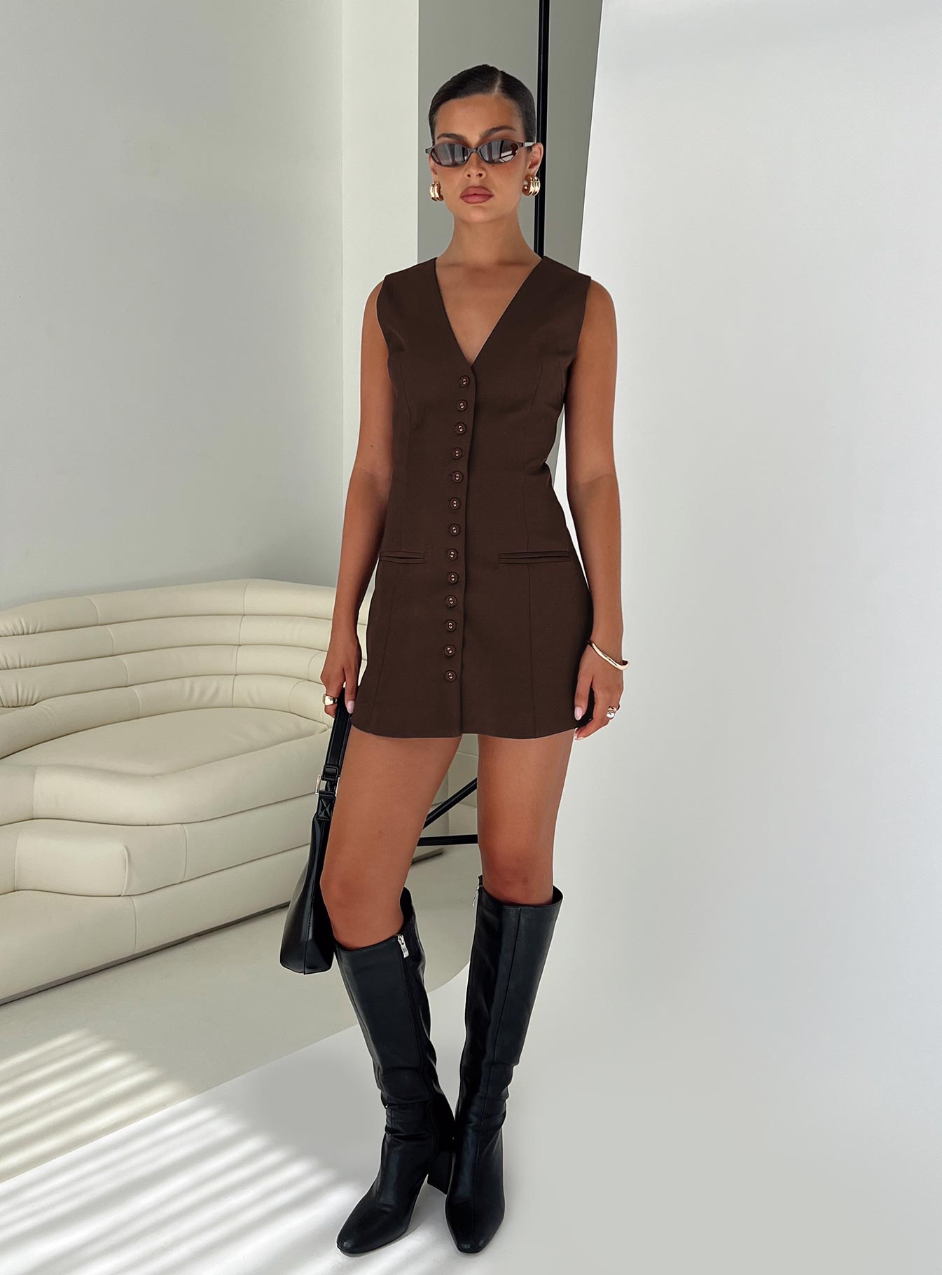 Collective Dress - Laire Mini Dress Chocolate third image