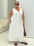 Summer Season Linen Blend Maxi Dress White Curve V-Neck 