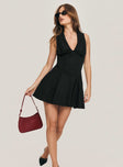 side view of model wearing Princess Polly Haworth Mini Dress Black Plunger 