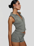 side view of model wearing Princess Polly Janae Vest Top Grey Sleeveless V-Neck 