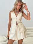 front view of model wearing Princess Polly Days With You Linen Blend Vest Top Sand Sleeveless V-Neck 