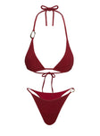 Aimi Glitter Triangle Bikini Top Red