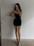 front view of model wearing Princess Polly Arabellae Mini Dress Black 