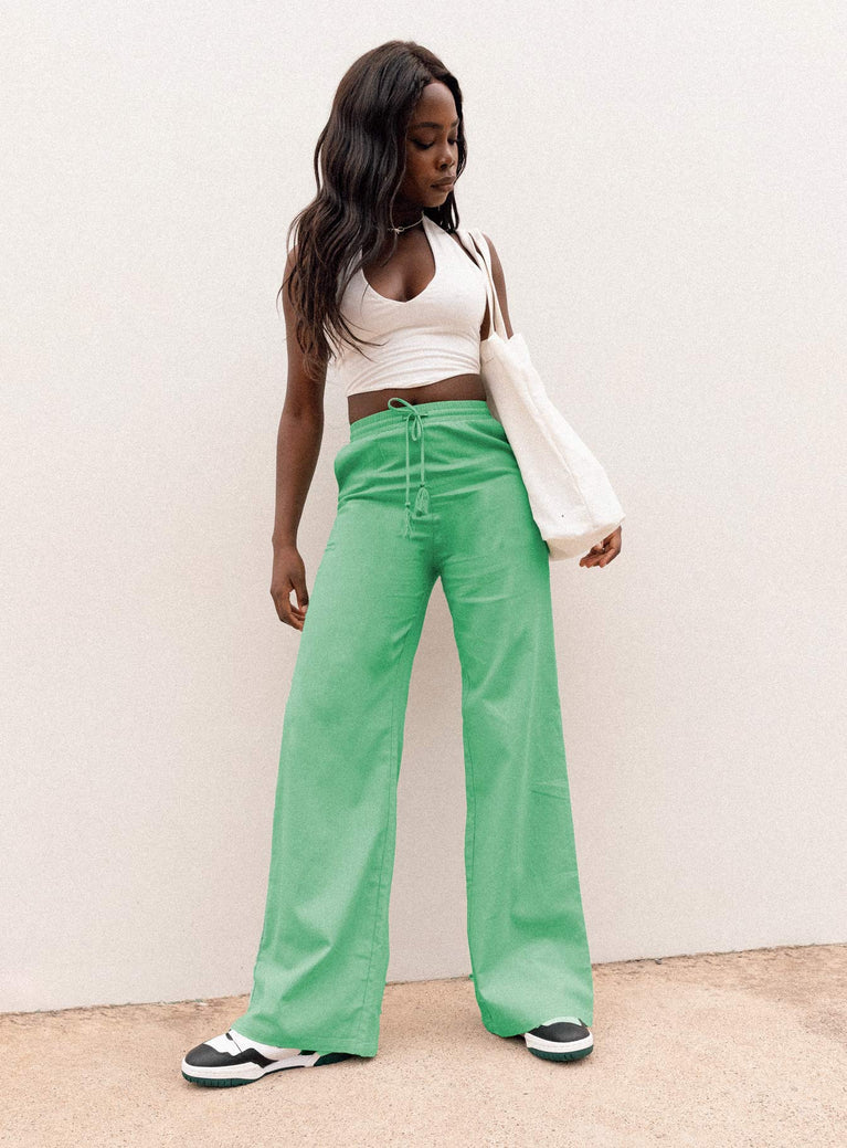 back view of model wearing Princess Polly Aubrie Wide Leg Pants Green 