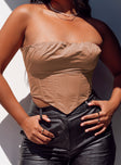 front view of model wearing Princess Polly Bad Gal Bustier Brown 