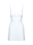 back view of model wearing Princess Polly Baseline Rib Mini Dress White Scoop Neck 