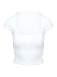 back view of model wearing Princess Polly Baseline Square Neck Rib Top White Short Sleeves Square Neck 