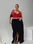 back view of model wearing Princess Polly Batkins Maxi Skirt Black Curve Maxi 