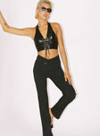 front view of model wearing Princess Polly Billie D Ring Pants Black 