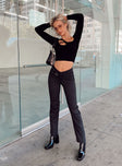 front view of model wearing Princess Polly Billie D Ring Pants Black 