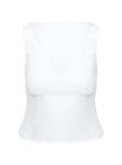 side view of model wearing Princess Polly Cappucino Lace Trim Top White Sleeveless Plunger 