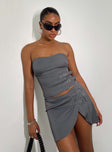 Front view of model wearing  front Princess Polly Sleeveless Asymmetric Neckline  Ewan Top Grey