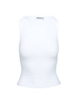 side view of model wearing Princess Polly Fitzy High Neck Top White Sleeveless Crew Neck 