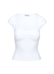 back view of model wearing Princess Polly Gatler Top White Short Sleeves V-Neck 