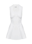 side view of model wearing Princess Polly Haworth Mini Dress White V-Neck 