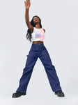 front view of model wearing Princess Polly Miami Vice Pants Dark Denim Mid Rise 