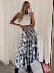   side view of model wearing Princess Polly Hale Midi Skirt Black / White 