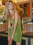 side view of model wearing Princess Polly Imelda Mini Dress Green 