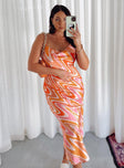 side view of model wearing Princess Polly Zamora Maxi Dress Orange / Pink 