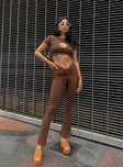 front view of model wearing Princess Polly Imogen Pants Brown 