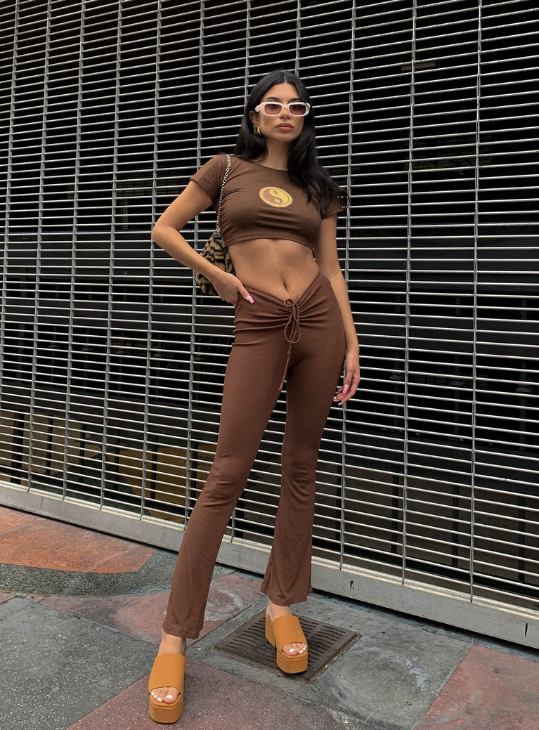 front view of model wearing Princess Polly Imogen Pants Brown 