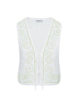 product Princess Polly Kindred Tie Top White / Green Sleeveless Plunger 