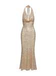 Luxurious Cowl Neck Sequin Maxi Dress Champagne