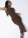 front view of model wearing Princess Polly Lainey Midi Dress Brown 