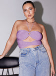 side view of model wearing Princess Polly Loriella Ring Detail Crop Top Purple 