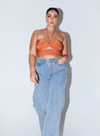 front view of model wearing Princess Polly Loriella Ring Detail Crop Top Rust 