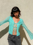 front view of model wearing Princess Polly Mereba Long Sleeve Top Blue 