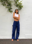 back view of model wearing Princess Polly Miami Vice Pants Dark Denim Mid Rise 