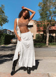   front view of model wearing Princess Polly Miriah Maxi Skirt White Low Impact Maxi 