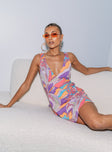 Front view of model wearing  front Princess Polly Asymmetric Neckline  Nellie Mini Dress Pink Multi