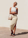   side view of model wearing Princess Polly Abigail Midi Skirt Cream 