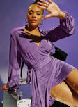 front view of model wearing Princess Polly Party Time Mini Dress Purple 