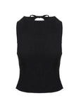 front view of model wearing Princess Polly Penelopie Backless Top Black Sleeveless High Neck 