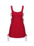 side view of model wearing Princess Polly Play It Again Mini Dress Red Square Neck 