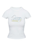 side view of model wearing Princess Polly Sardine Tee White Short Sleeves Crew Neck 