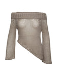 side view of model wearing Princess Polly Shego Off The Shoulder Knit Jumper Taupe Cropped 