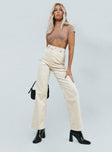 front view of model wearing Princess Polly Uptown Cord Pant Beige 