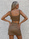 back view of model wearing Princess Polly Martha Mini Skirt Brown 