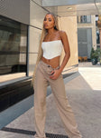 Front view of model wearing  front Princess Polly High Waisted Pants  Titius Pants Beige