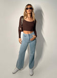 Jeans Light wash denim Mid rise Belt looped waist Twin hip pockets Stitched detail at back Straight leg 