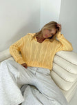 Yellow sweater Knit material Oversized collar V neckline Drop shoulder Good stretch  Unlined 