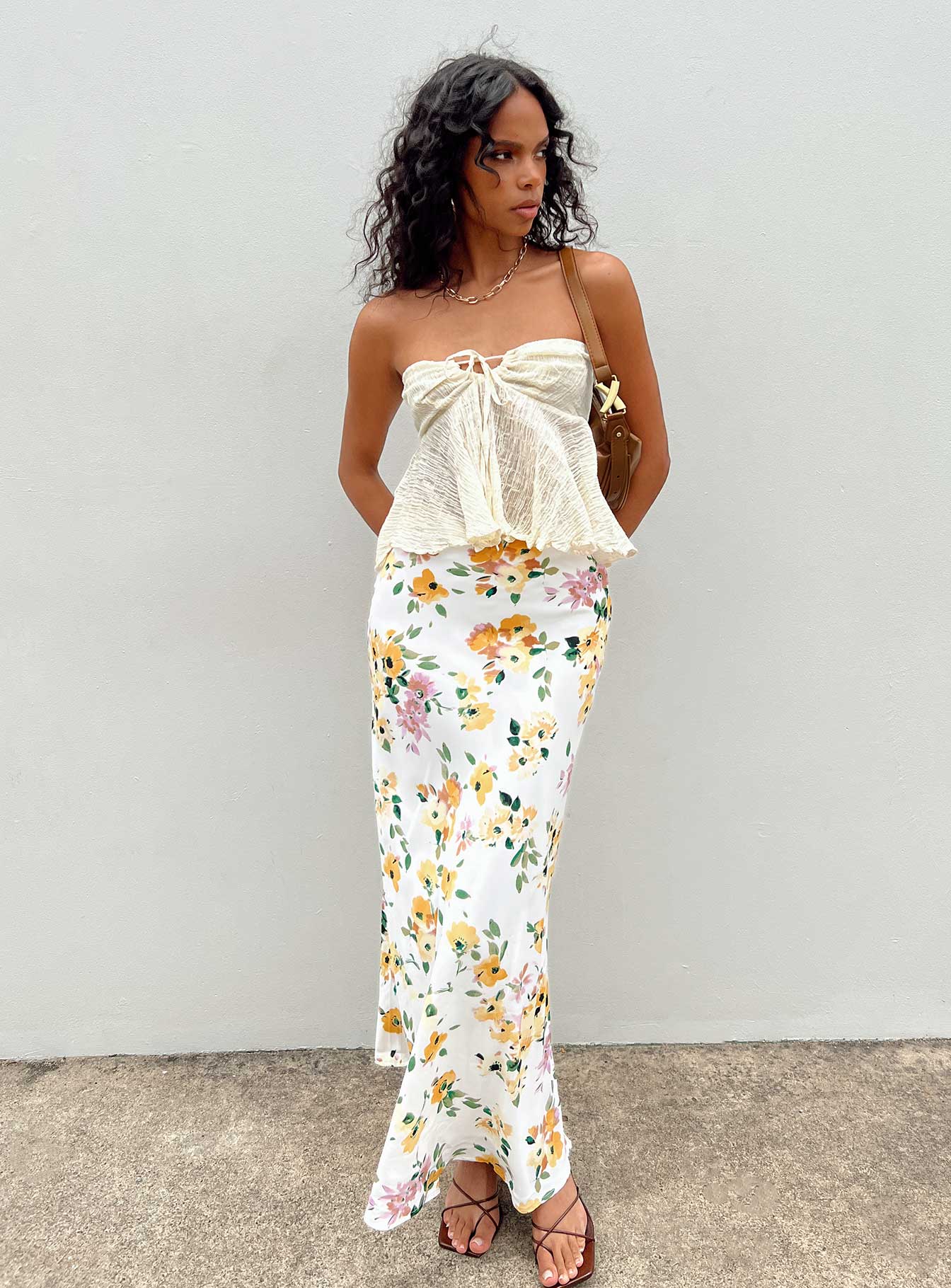 Thyme Maxi Skirt White Floral