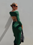 Long sleeve midi dress Ribbed material Square neckline Lace up fastening at back Low back Leg slit  Good stretch Unlined 