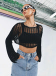 Cropped sweater Mesh crochet material Wide neckline  Drop shoulder  Good stretch  Unlined 